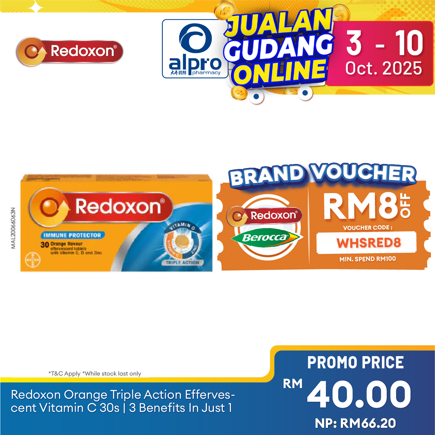 Redoxon Orange Triple Action Effervescent Vitamin C 30s | Suports Healthy Immune System Redoxon