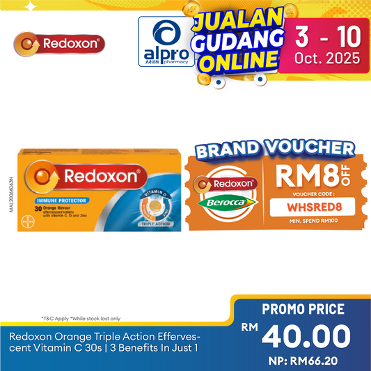 Redoxon Orange Triple Action Effervescent Vitamin C 30s | Suports Healthy Immune System Redoxon