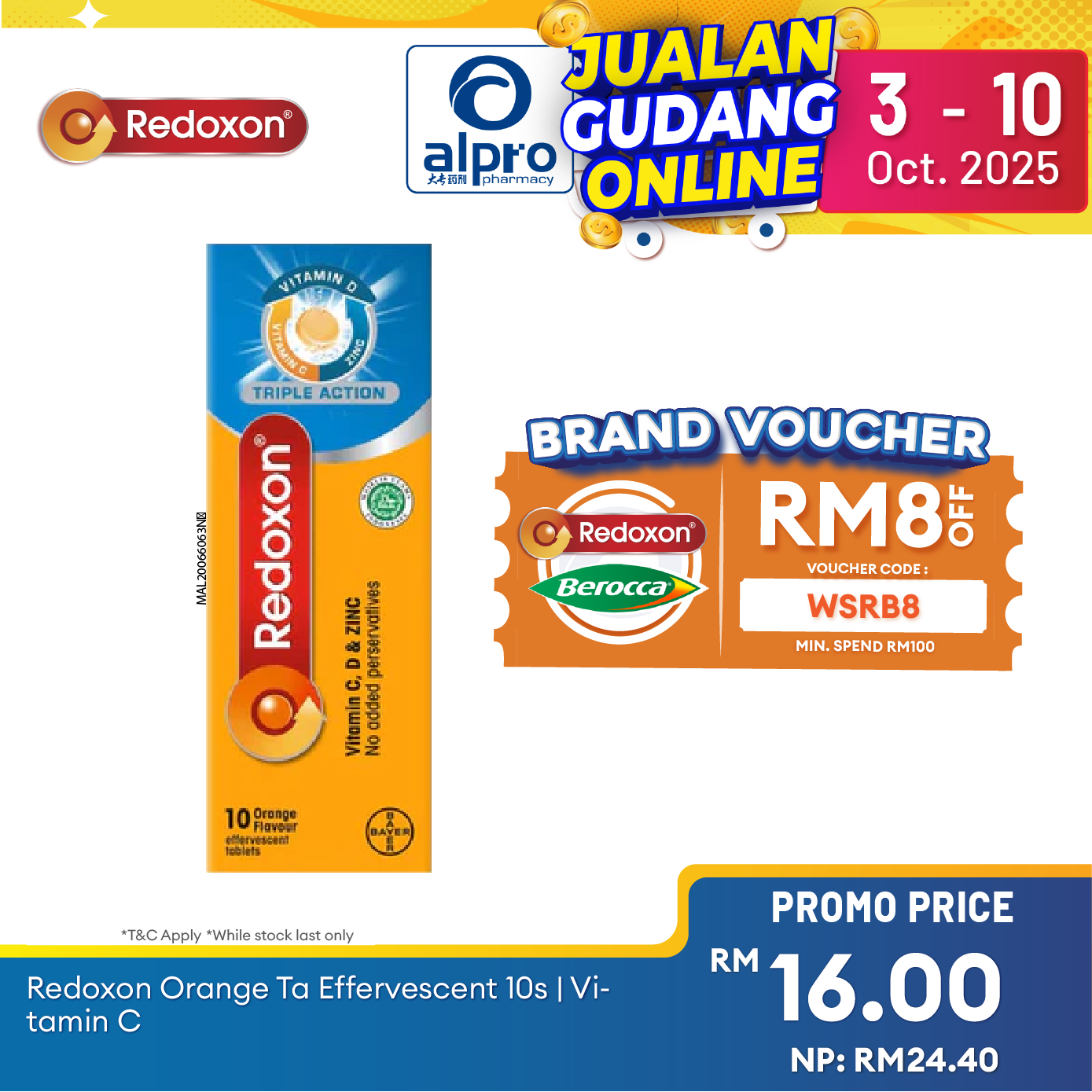 Redoxon Orange Ta Effervescent 10s | Vitamin C Alpro Pharmacy