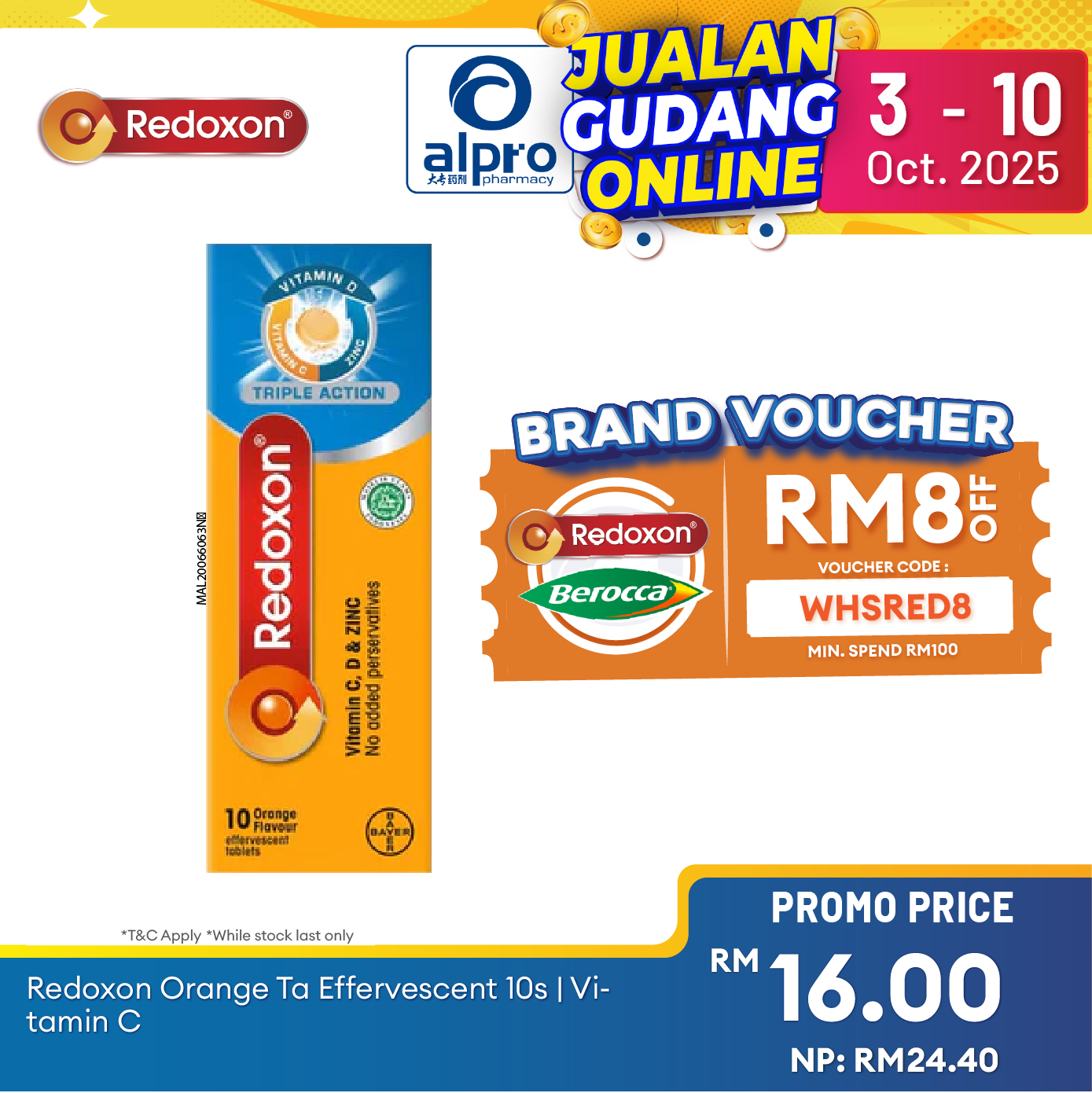 Redoxon Orange Ta Effervescent 10s | Vitamin C Alpro Pharmacy