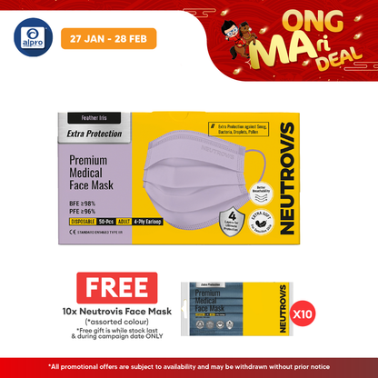 Neutrovis 4ply Premium Medical Face Mask with Extra Protection (Feather Iris) 50s | For Adults Alpro Pharmacy