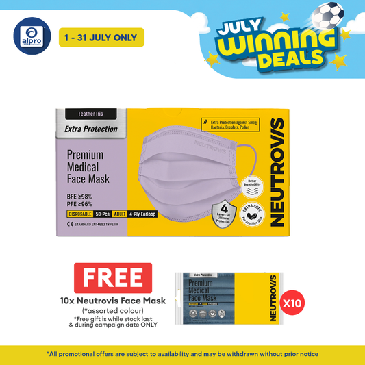 Neutrovis 4ply Premium Medical Face Mask with Extra Protection (Feather Iris) 50s | For Adults Alpro Pharmacy