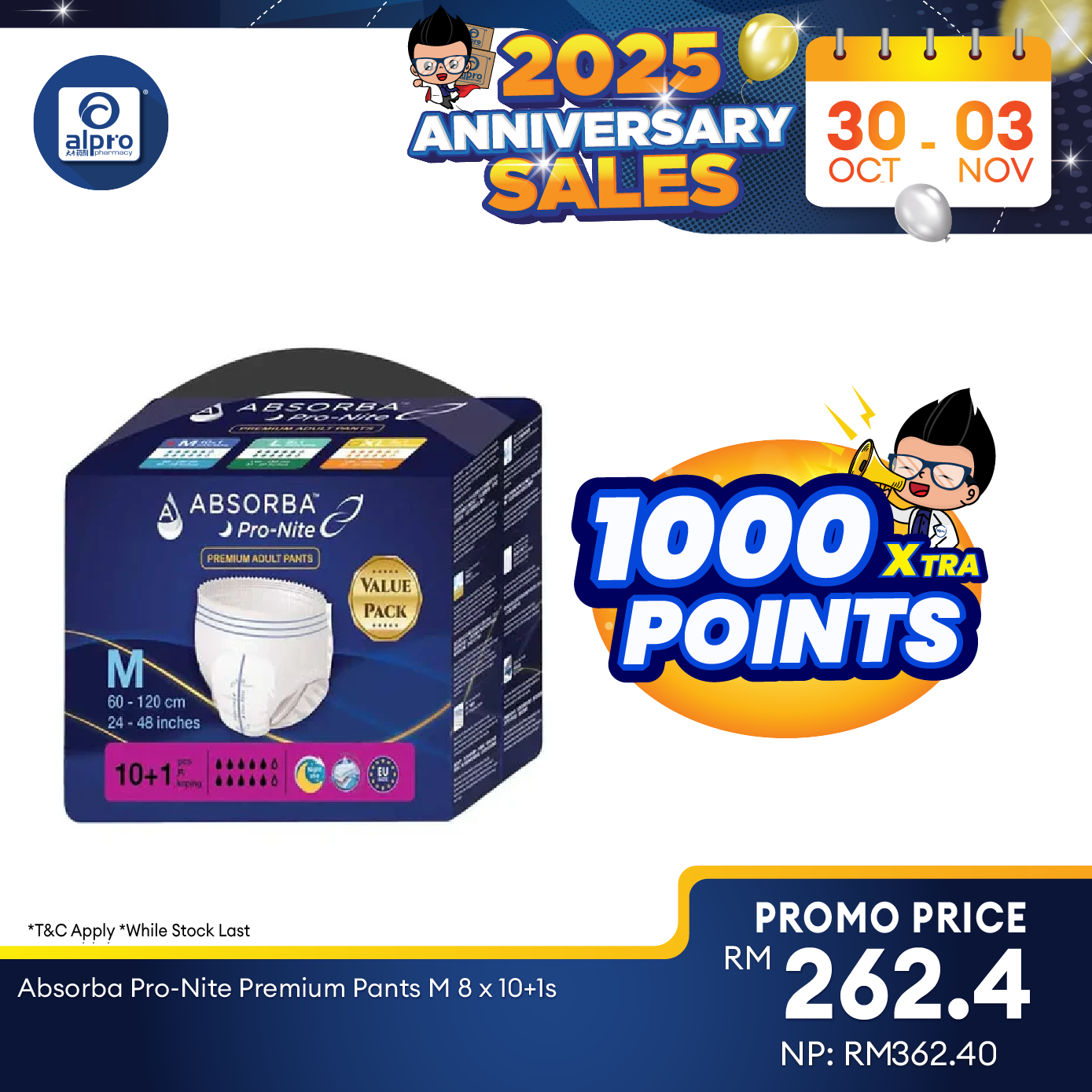 Absorba Pro-Nite Premium Pants M 8 x 10+1s Absorba