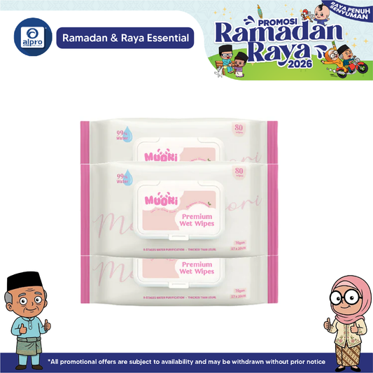 Moori Premium Wet Wipes 80s (×3 packs) | 3D Embossed & Easy Swipe Clean Moori