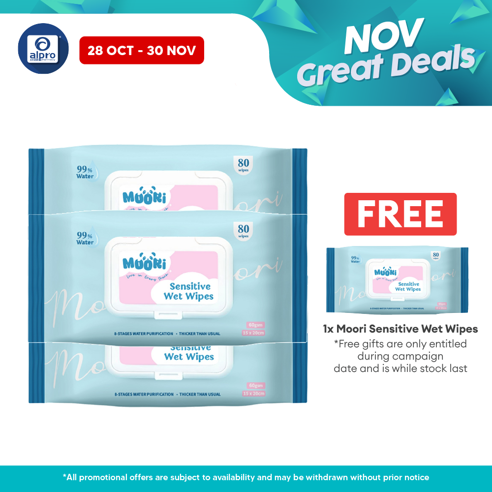 Moori Sensitive Wet Wipes 80s (×3 packs) | Wide Wipes with Aloe Vera Extract Moori