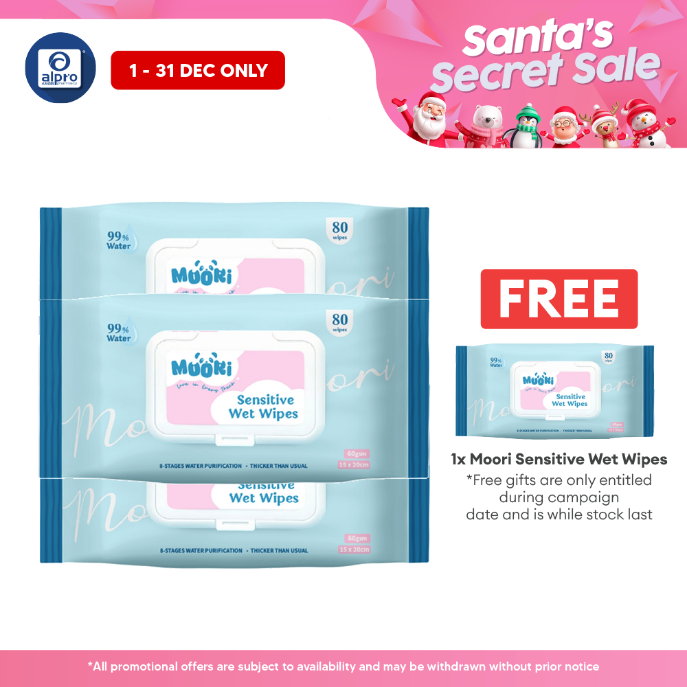 Moori Sensitive Wet Wipes 80s (×3 packs) | Wide Wipes with Aloe Vera Extract Moori