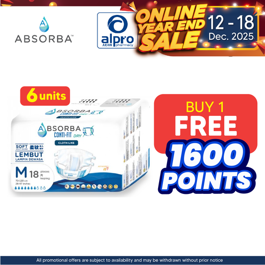 Absorba Conti-Fit Dry Adult Diapers (M) 6x18s | Soft Diaper Absorba