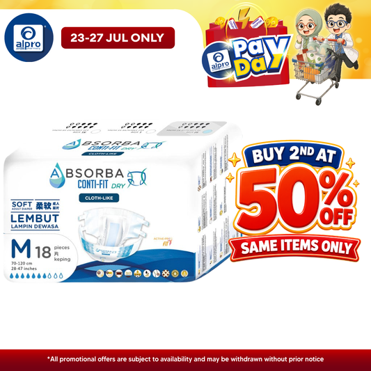 Absorba Conti-Fit Dry Adult Diapers (M) 6x18s | Soft Diaper Absorba