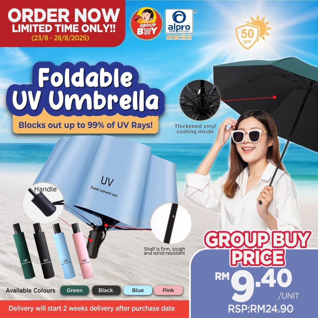 [Group Buy Delivery Starts: 12/09/2025] Sun Umbrella Sunscreen UV 1s (Black/ Pink/ Green/ Blue) Group Buy