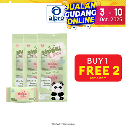 Moori Mini Sensitive Wet Wipes 64s (3 packs) | Safe for Babies & Mums Moori