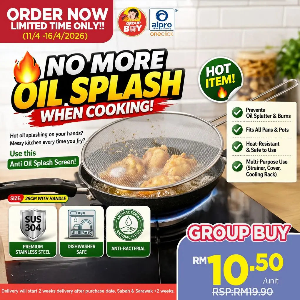 [Group Buy Delivery Starts: 13/5/2026] Oil Splatter Cover With Handle 29cm Group Buy