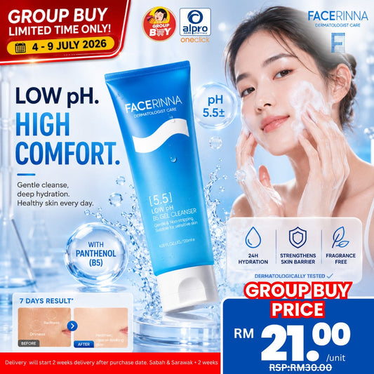 [Group Buy Delivery Starts: 10/8/2026] Facerinna Low pH B5 Gel Cleanser 120mL | Gentle Cleansing & 24-Hr Hydration Group Buy
