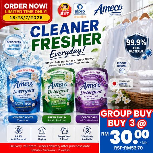 [Group Buy Delivery Start: 24/8/2026] Ameco Professional Liquid Detergent 2kg (Hygienice White/Fresh Shield/Colour Care) Group Buy