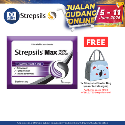 Strepsils Max Blackcurrant 6s | Soothing Effective Relief for Throat Strepsils