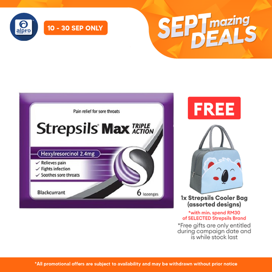 Strepsils Max Blackcurrant 6s | Soothing Effective Relief for Throat Alpro Pharmacy