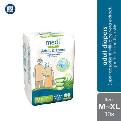 Medi Lite Unisex Adult Diapers 10's ( M /L /XL) | Double-Layer Absorben Alpro Pharmacy