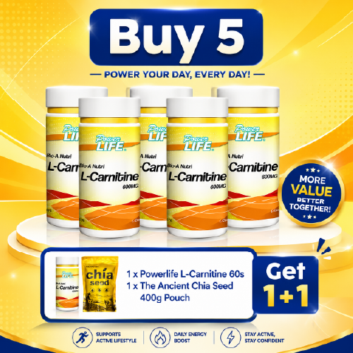 [Wellness & Fibre Combo] Powerlife L-Carnitine 60s 600mg 60s | 5 Bottles + 1 + 1 Powerlife
