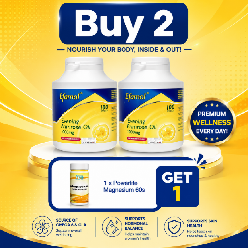 [Women'S Daily Wellness Bundle] Bio-Life Efamol Evening Primrose Oil 1000Mg 100S + Powerlife Magnesium | 2 + 1 Bio-life, Powerlife
