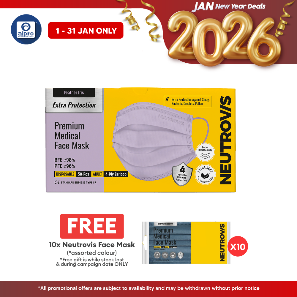 Neutrovis 4ply Premium Medical Face Mask with Extra Protection (Feather Iris) 50s | For Adults Alpro Pharmacy