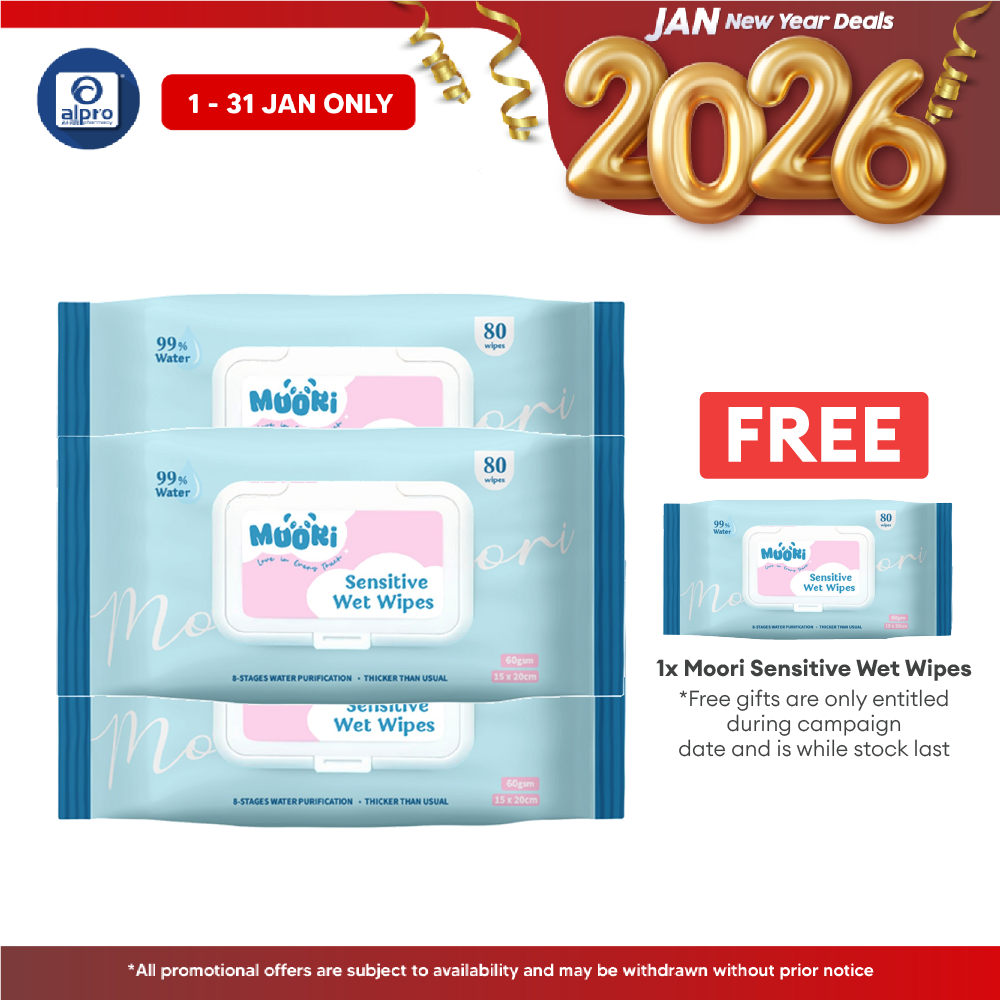 Moori Sensitive Wet Wipes 80s (×3 packs) | Wide Wipes with Aloe Vera Extract Moori