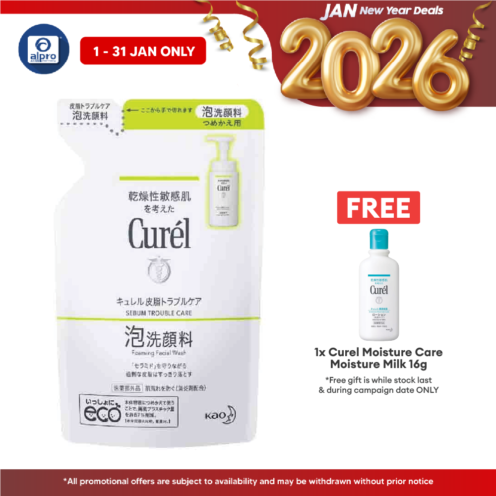 Curel Sebum Trouble Care Foaming Facial Wash Refill 130ml (For Oily Skin-Cleanse excess sebum while protecting skin) Curel