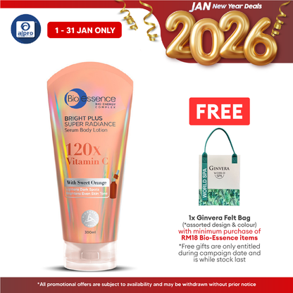 Bio essence Bright Plus Super Radiance 120x Vitamin C Serum Body Lotion 300mL | Brightens Skin Tone and Glow Bio essence