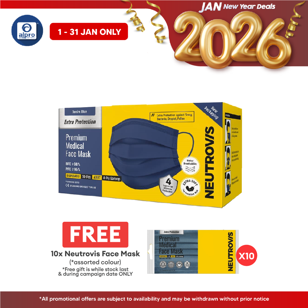 Neutrovis 4 ply Premium Medical Face Mask with Extra Protection (Denim Blue) 50s | For Adult Neutrovis