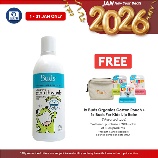 Buds Oralcare Organics Mouthwash 300ml (Green Apple/ Fresh Mint) | Prevents Tooth Decay Buds