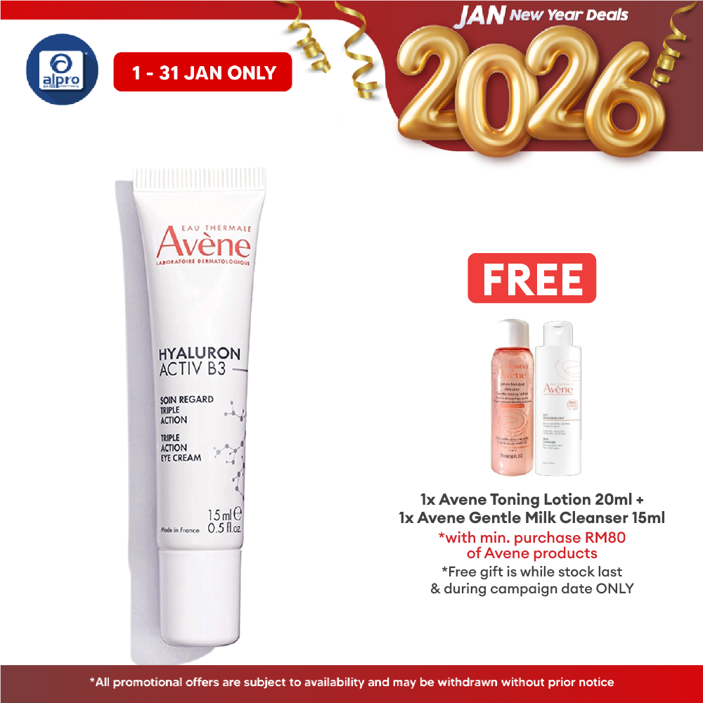 Avène Hyaluron Activ B3 Triple Action Eye Cream 15mL | Reduce Wrinkle, Eyebags, Dark Circle Alpro Pharmacy