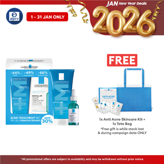 La Roche-Posay Acne Treatment Effaclar Set (Purifying Gel 200mL + Serum 30mL) | Gentle to Skin & Rebalance pH Level Alpro Pharmacy