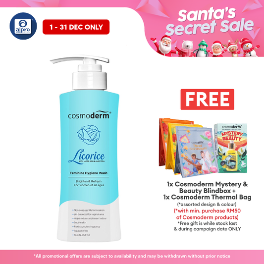 Cosmoderm Licorice Feminine Hygiene Wash 375ml | Brighten Skin Around Vaginal Area. Cosmoderm
