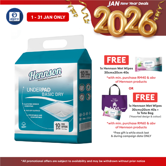 Hennson Basic Dry Underpad 75×75cm 10s | 75×75mm Wide & Fast-Dry Surface Hennson