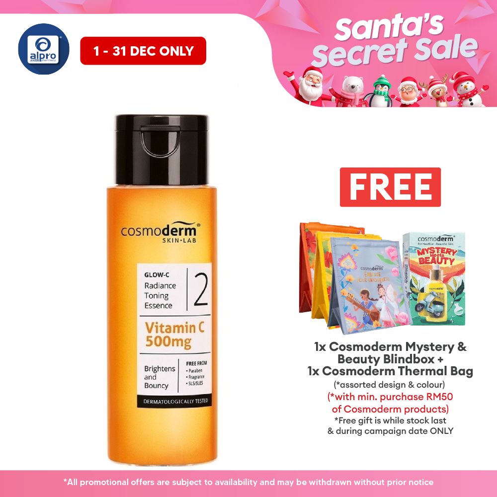 Cosmoderm Glow-C Radiance Toning Essence 500mg 100ml | Brightens & Bouncy Cosmoderm