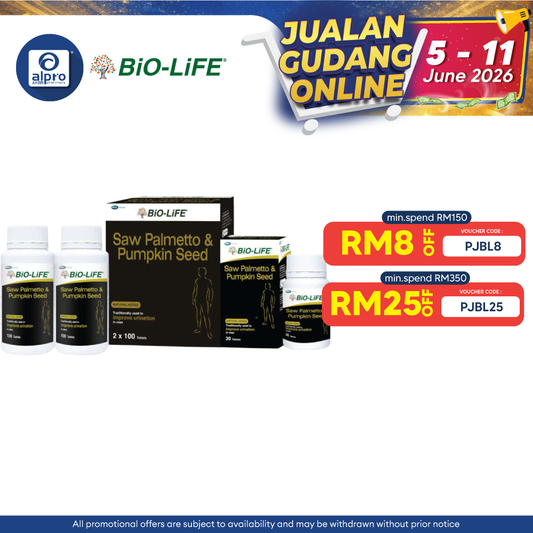 Bio-Life Saw Palmetto 2x100s W/Zinc 30s (Exp: 25/02/2025) Bio-life