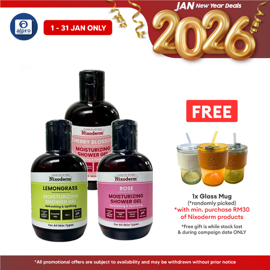 Nixoderm Moisturizing Shower Gel (Rose/ Lemongrass/ Cherry Blossom) 300mL | Pleasant Natural Scented Shower Gel Alpro Pharmacy