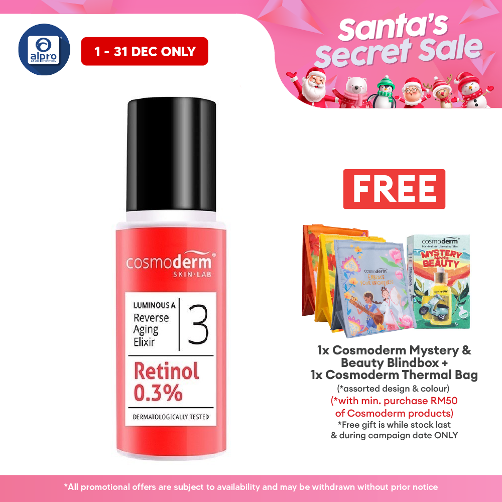 Cosmoderm Luminous A Reverse Aging Elixir 30ml | Improve Sagging & Damaged Skin Alpro Pharmacy