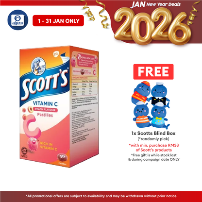 Scotts Vitamin C Pastilles Peach 50s | Helps Support Collagen Formation Scotts