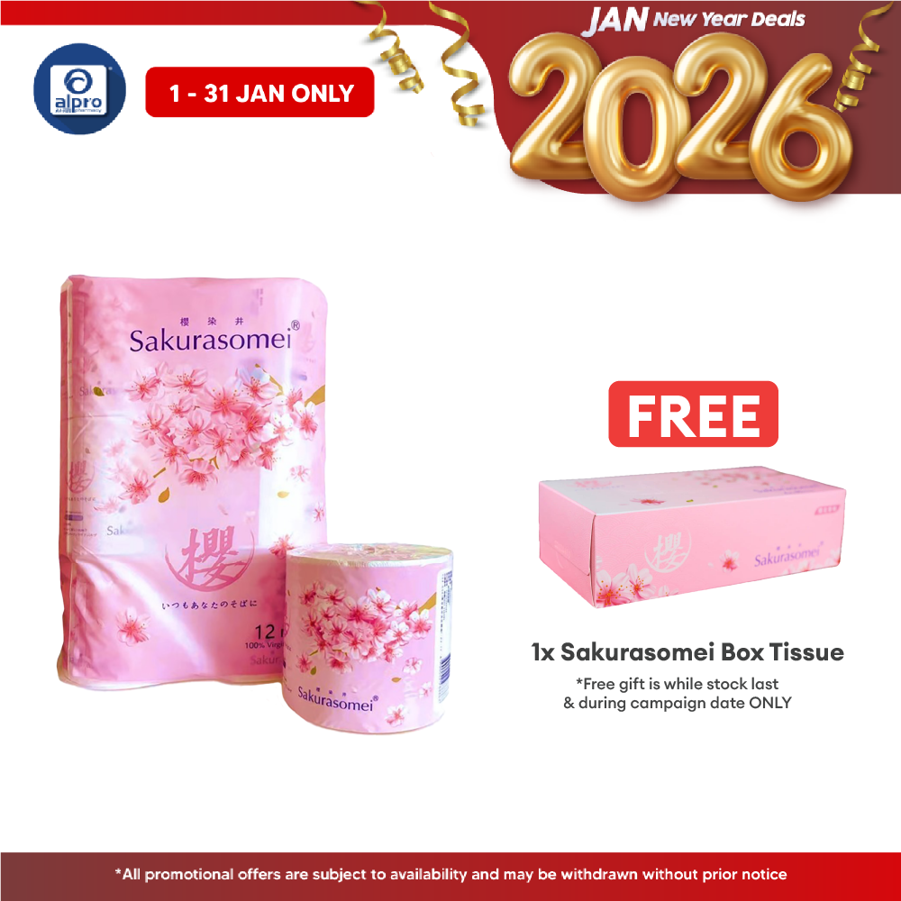 Sakurasomei Toilet Roll Tissue | 4-ply Comfort (12 Rolls) Sakurasomei