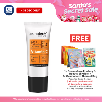 Cosmoderm Glow-C Brightening UV Shield SPF50+ PA+++ 30ml | Sunblock For Face & Body Alpro Pharmacy