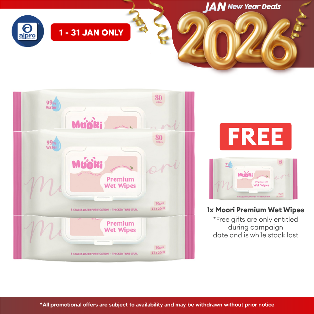 Moori Premium Wet Wipes 80s (×3 packs) | 3D Embossed & Easy Swipe Clean Moori