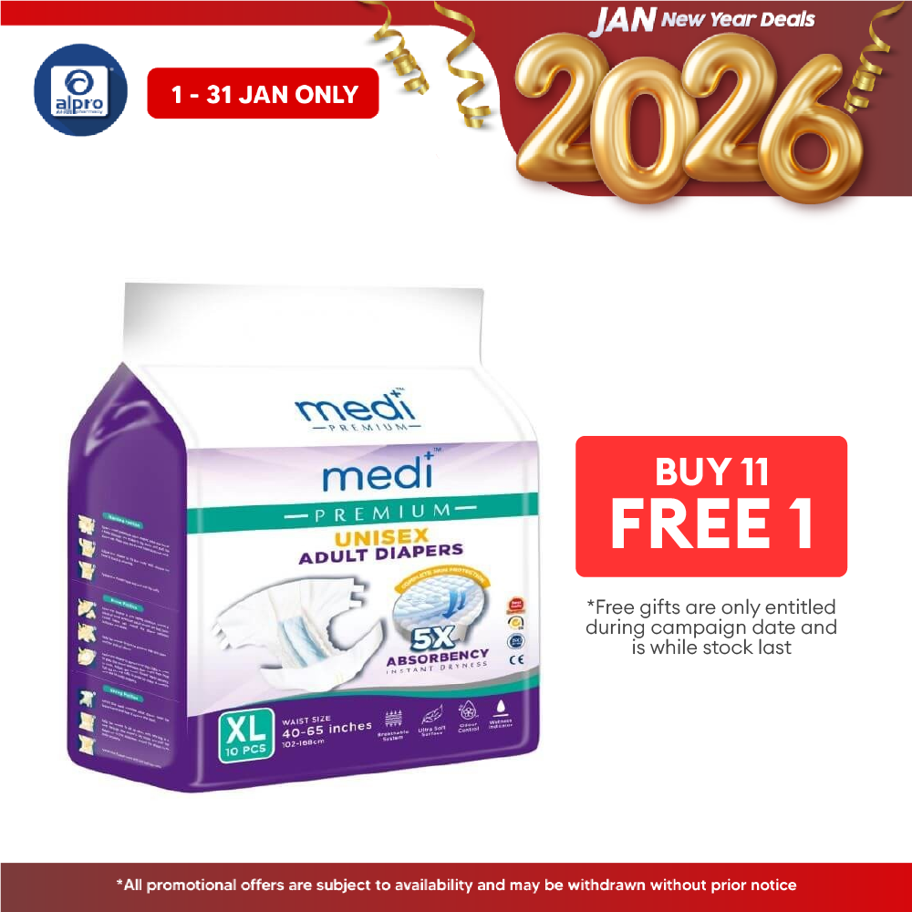 Medi Premium Unisex Adult Diapers (XL) 10s | 5X Absorbency Medi+