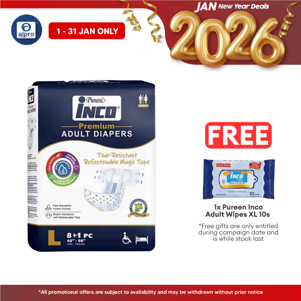 Pureen Inco Premium Adult Diapers | Size : L (9 Pcs / Pack) Pureen