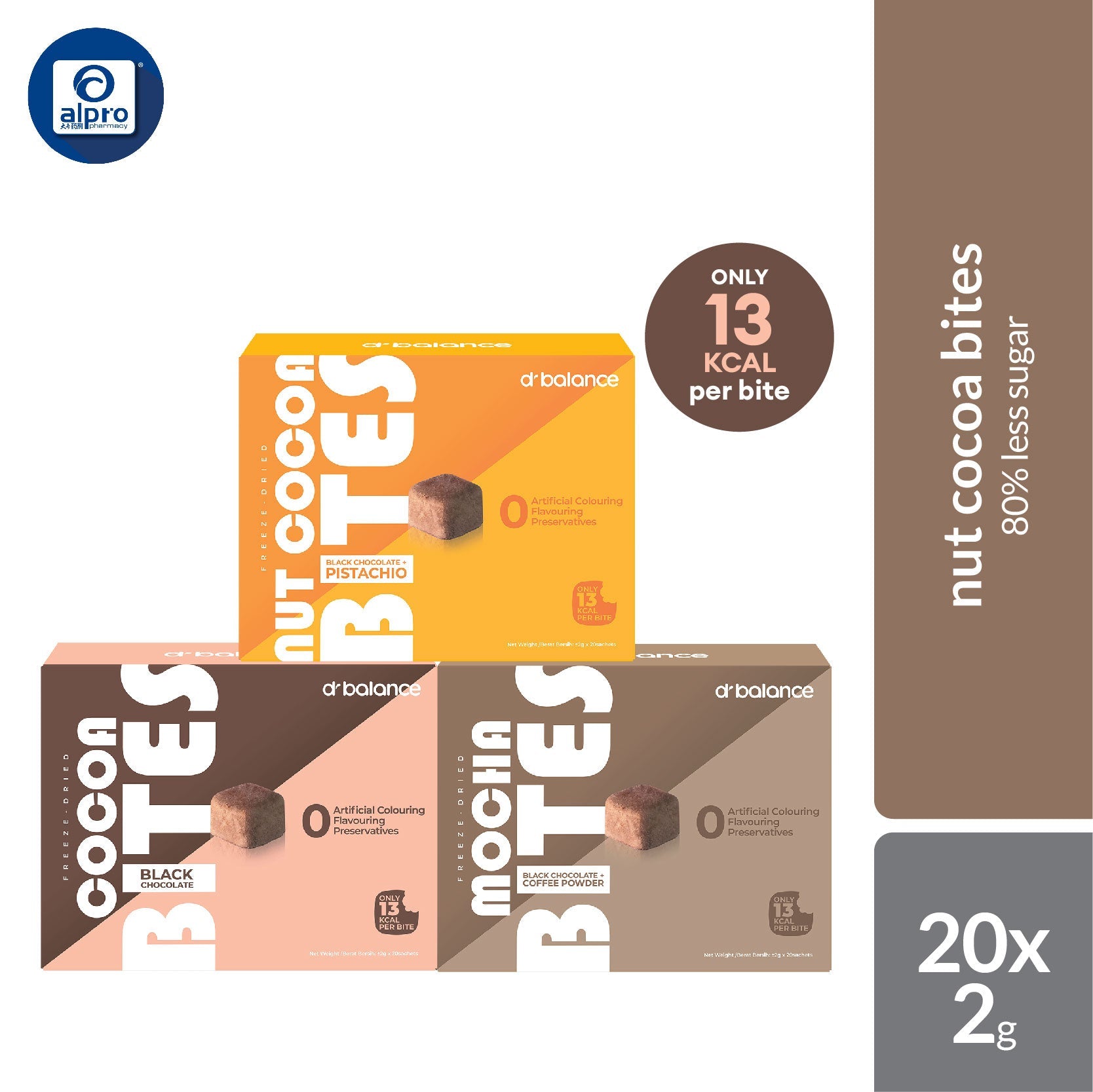 Dr Balance Cocoa Bites 2g 20s (Black Choc+Pistachio/Black Chocolate/Black Choc+Coffee)