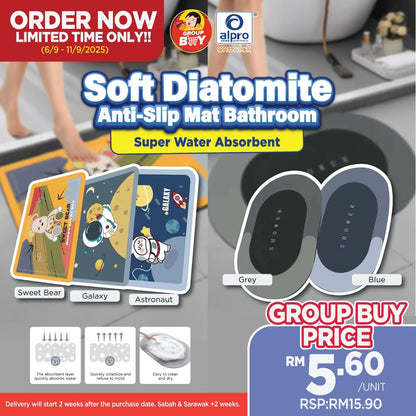 [Group Buy Delivery Starts: 29/09/2025]  Soft Diatomite Floor Mat Anti-Slip 1s (Blue/ Grey/ Sweet Bear/ Galaxy/ Astronaut) Group Buy