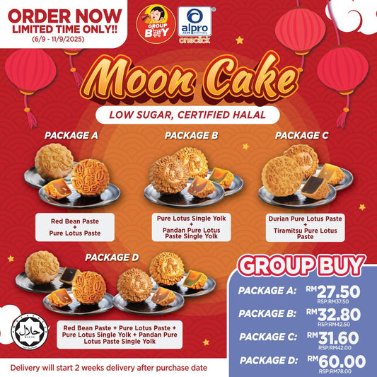 [Group Buy Delivery Starts: 29/09/2025] Mooncake Package | Low Sugar Certified Halal | For Semenanjung Malaysia Only Alpro Pharmacy