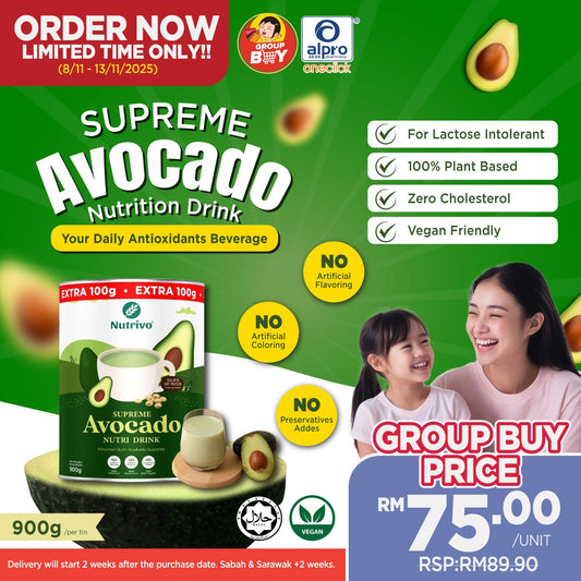 [Group Buy Delivery Starts: 1/12/2025] Nutrivo Supreme Avocado Nutri Drink 900g Group Buy, Nutrivo