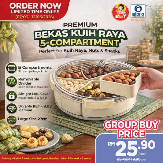 [Group Buy Delivery Starts: 6/4/2026] Premium Bekas Kuih Raya 5-Compartment 1s | Non-Toxic Group Buy