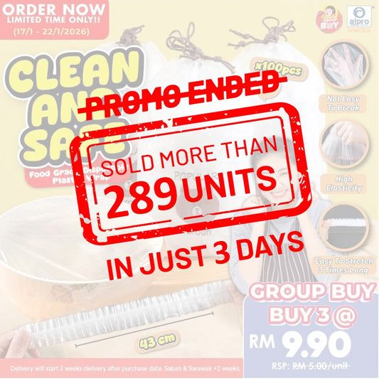 [Group Buy Delivery Starts: 16/2/2026] Food Grade Disposable Plastic Wrap Cover x100s  | Easy To Stretch 3 Times Long Group Buy