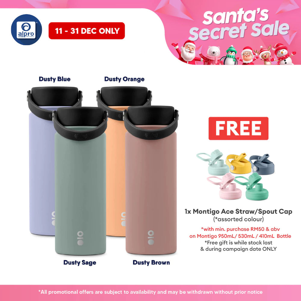 Montigo Ace Bottle Mega Earth & Clay Series (Dusty Blue/ Orange/ Sage/ Brown) 530mL | Serene Elegance of Natural Tones Alpro Pharmacy