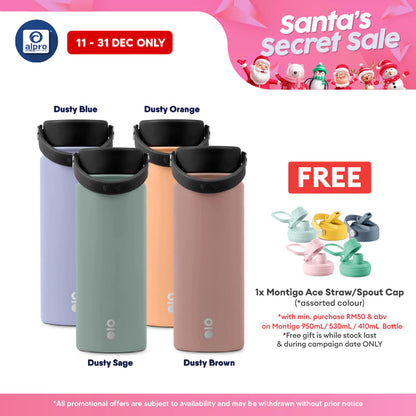 Montigo Ace Bottle Mega Earth & Clay Series (Dusty Blue/ Orange/ Sage/ Brown) 530mL | Serene Elegance of Natural Tones Alpro Pharmacy